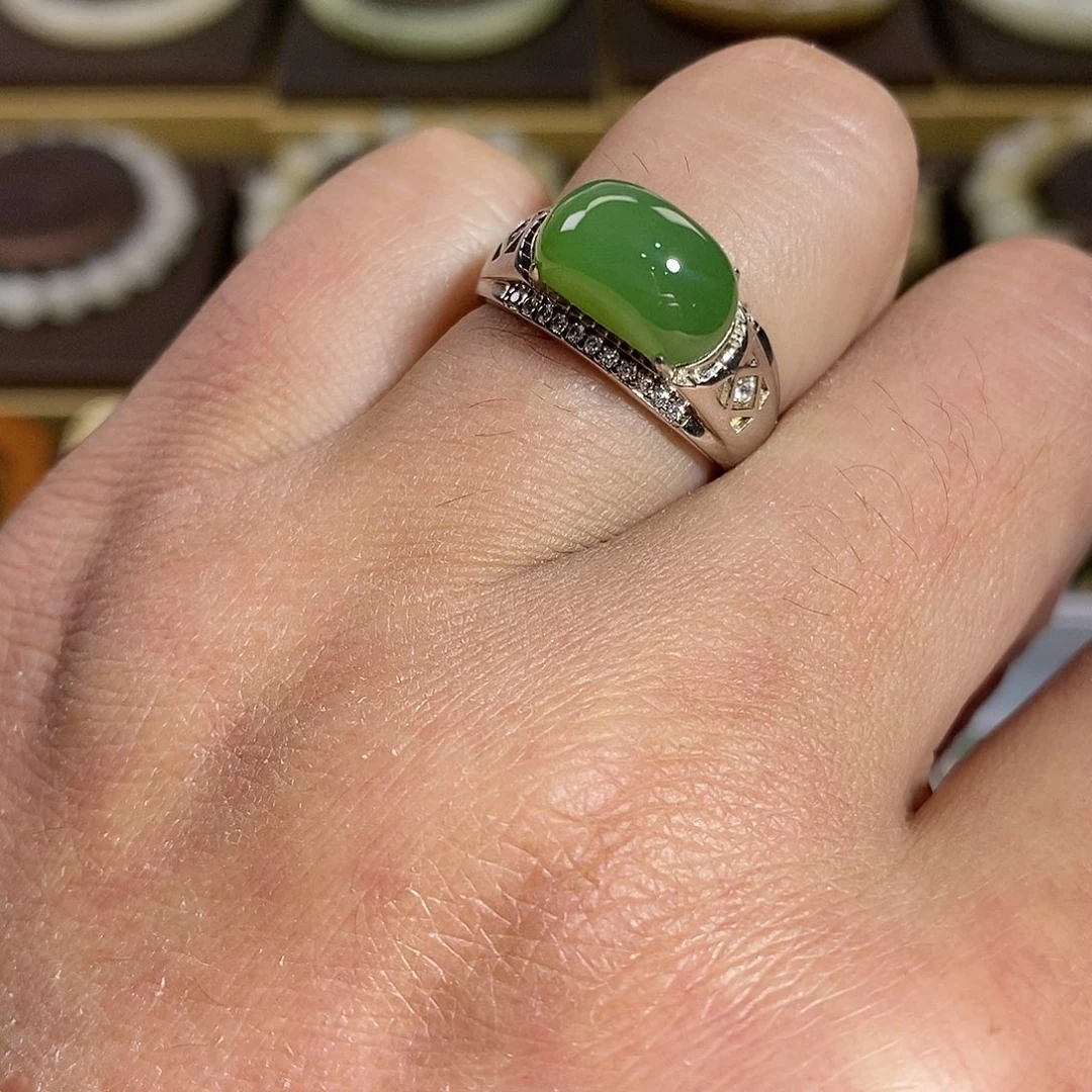 【闪购商品】银S925镶嵌戒指和田玉（碧玉）