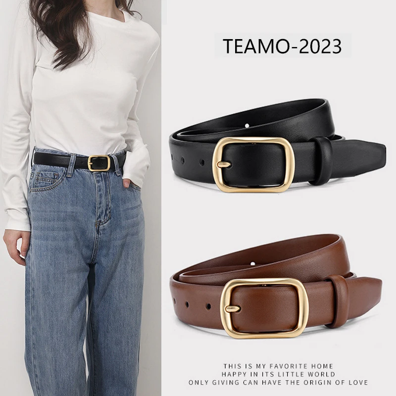 女士皮带真皮复古百搭牛仔裤西裤简约实用腰带女宽装饰黑色裤带