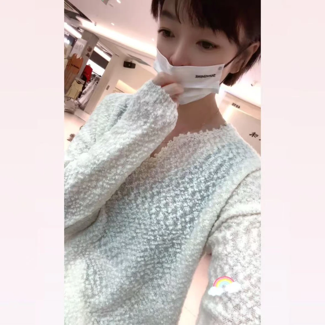 春苗女装     V领豆豆纱套头衫      时尚百搭毛衣针织衫