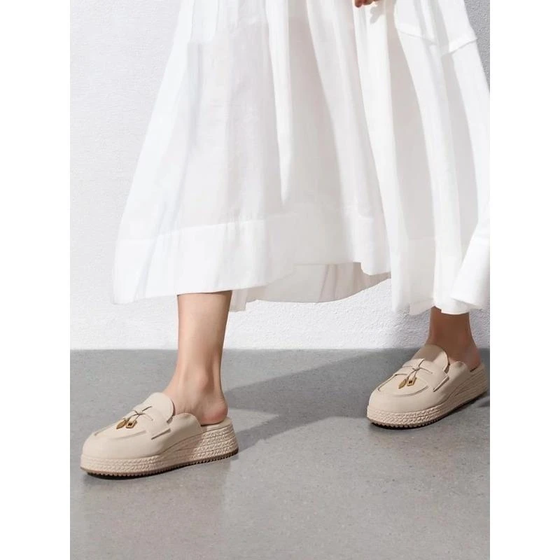 夏季新款复古包头拖厚底坡跟增高半拖凉拖鞋渔夫鞋高跟度假风女鞋