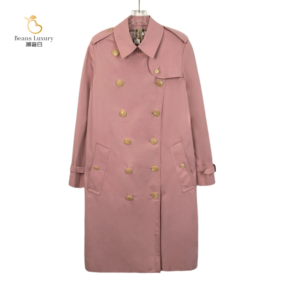 99新 BURBERRY/博柏利 粉色棉质翻领风衣/X12826