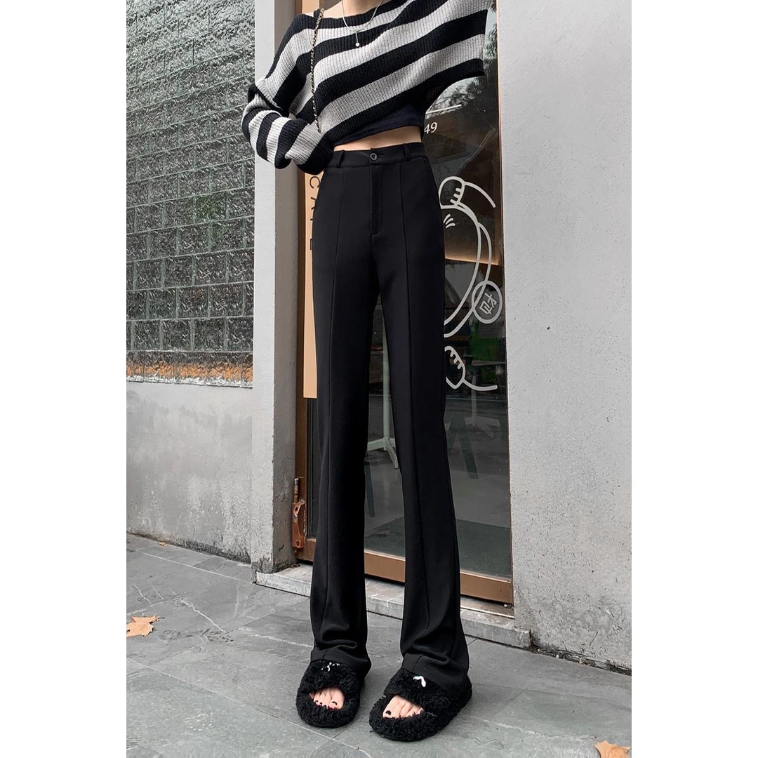 喇叭裤女2025春季新款高腰垂感显瘦修身加长微喇西装提臀微喇裤