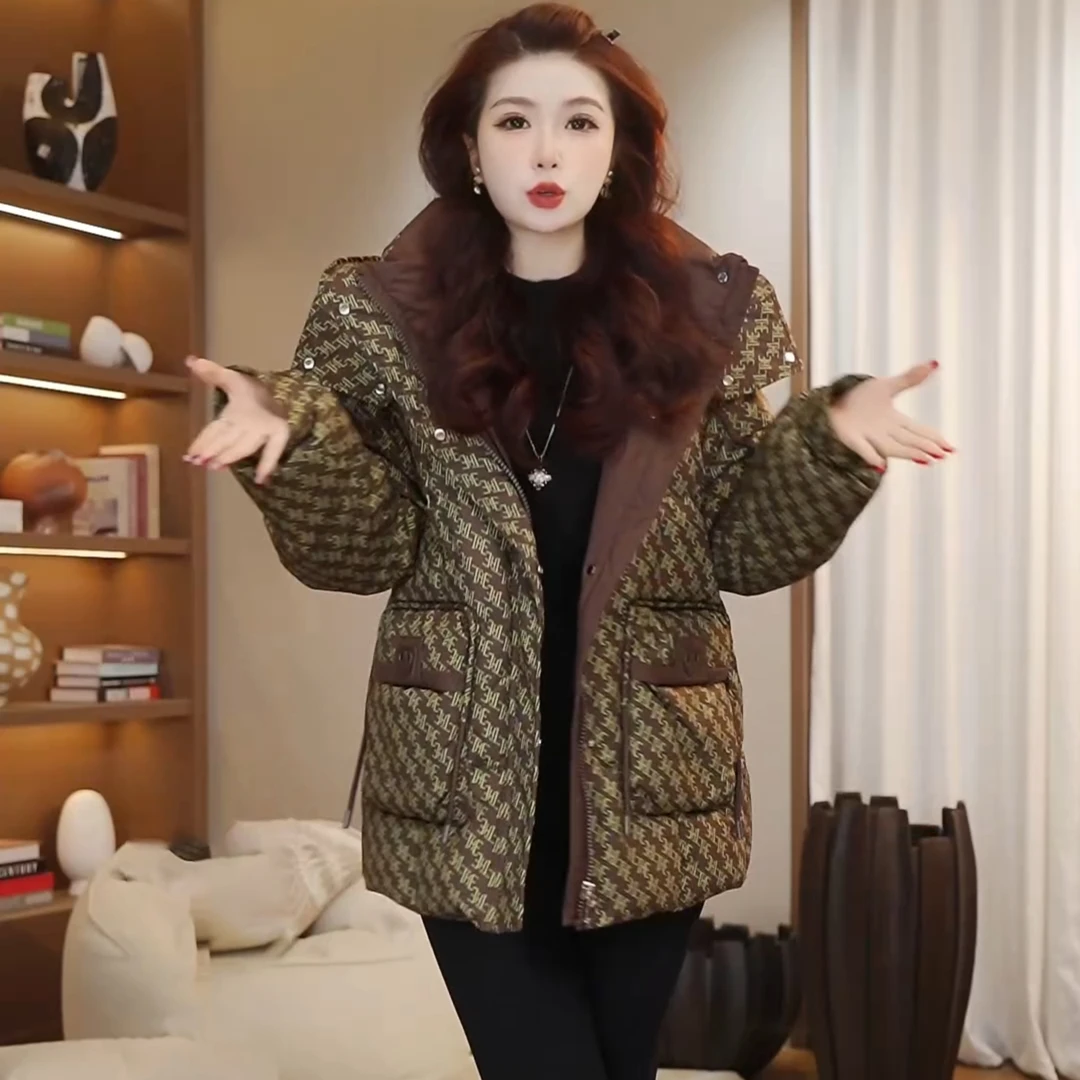 设计感时尚连帽羽绒服女2025冬季新款中长款加厚保暖白鸭绒外套潮