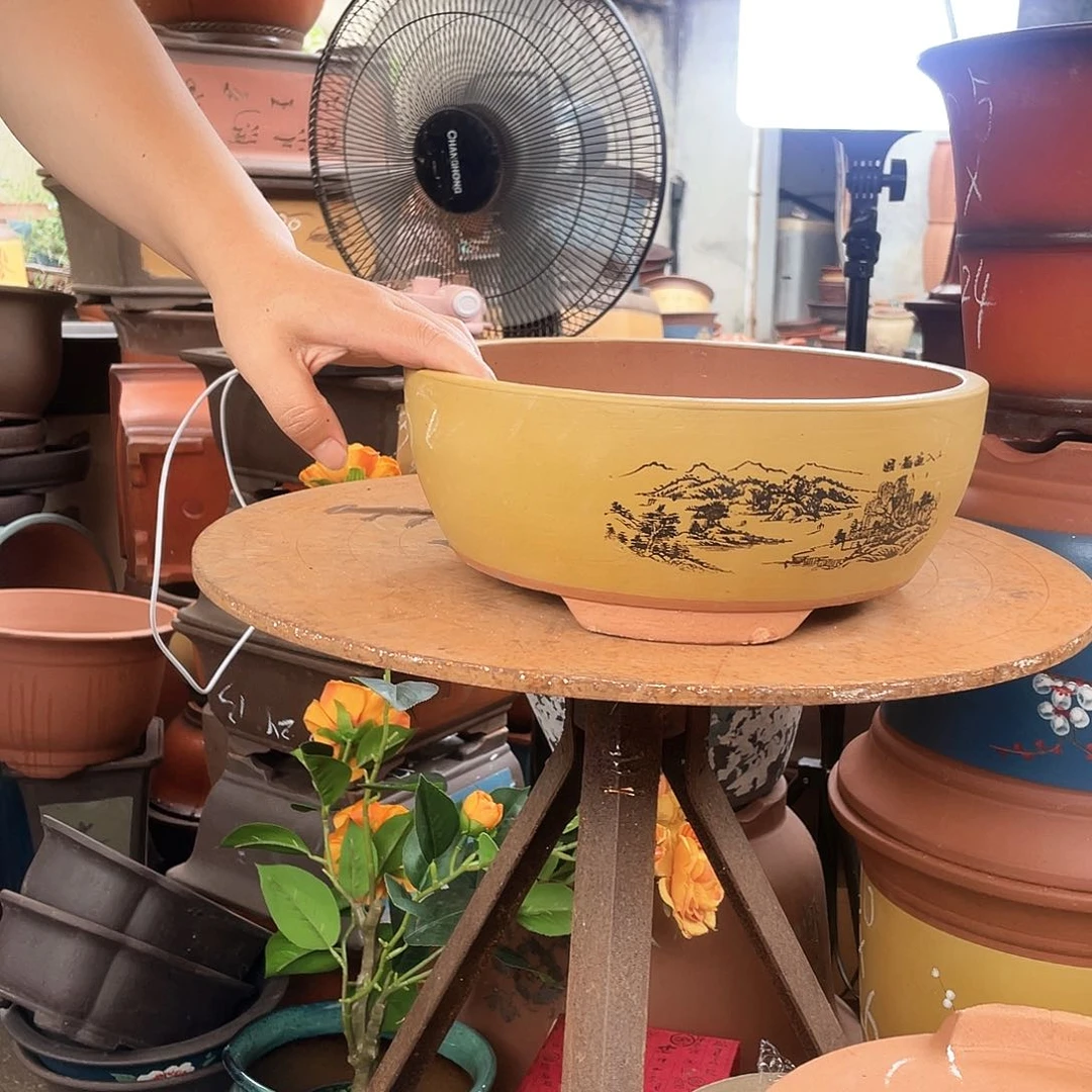 黄色江山如画小号花盆紫砂花盆紫砂