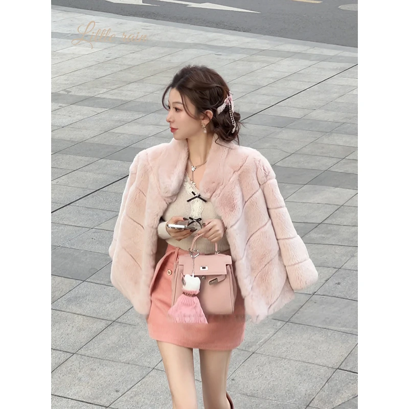 小雨姐姐【潇洒钱女】休闲时尚千金感慵懒风毛毛落肩袖外套冬季新款