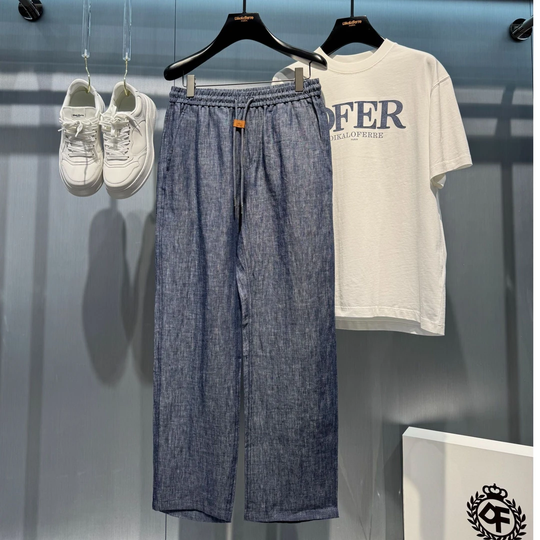 DIKALO FERRE/迪卡里奥 费雷D52TZ955B男士新款亚麻面料休闲裤