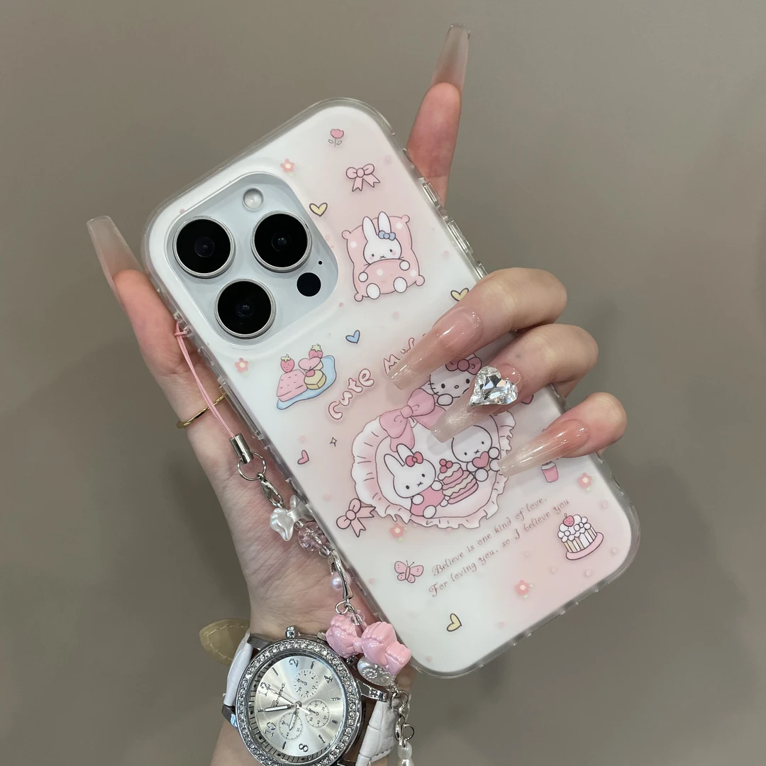 ins韩风爱心米菲兔KT猫蛋糕适用iPhone16手机壳15pro可爱14小众13