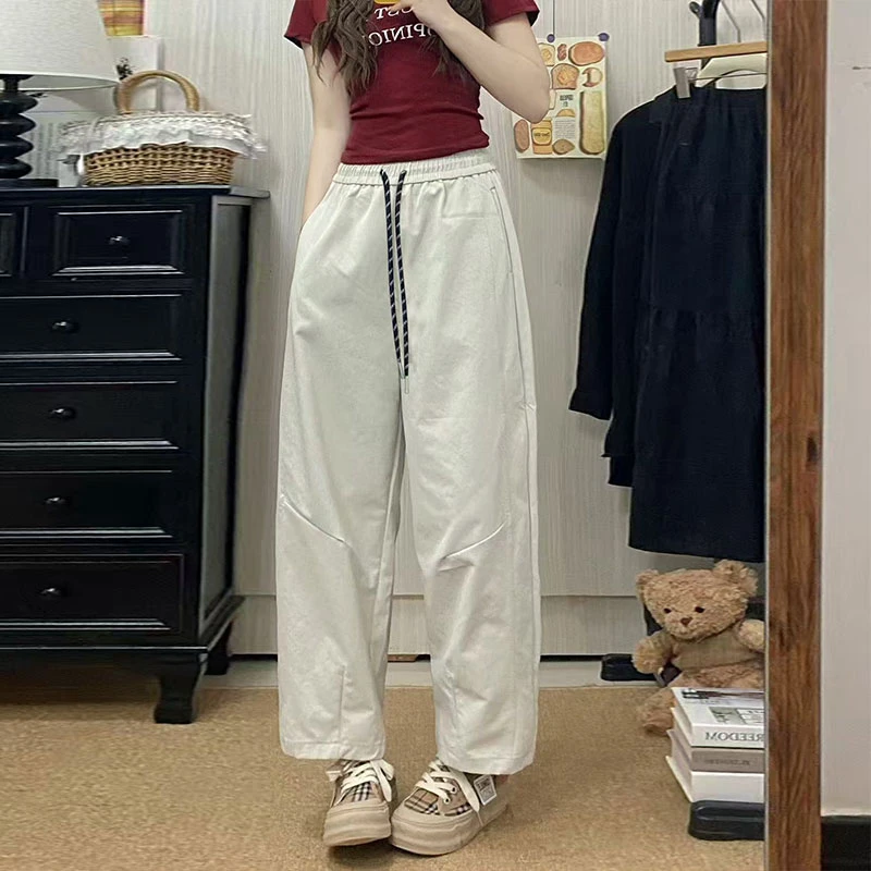 XVRV秋季百搭松紧腰气球休闲裤女宽松显瘦时尚九分阔腿运动裤