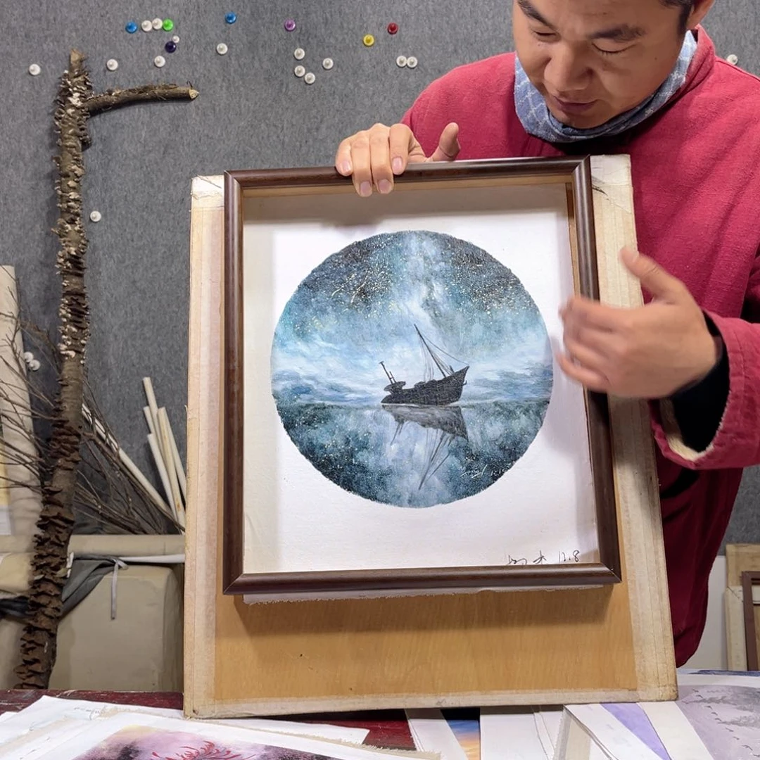 油画行路人小院绘画作品竞拍