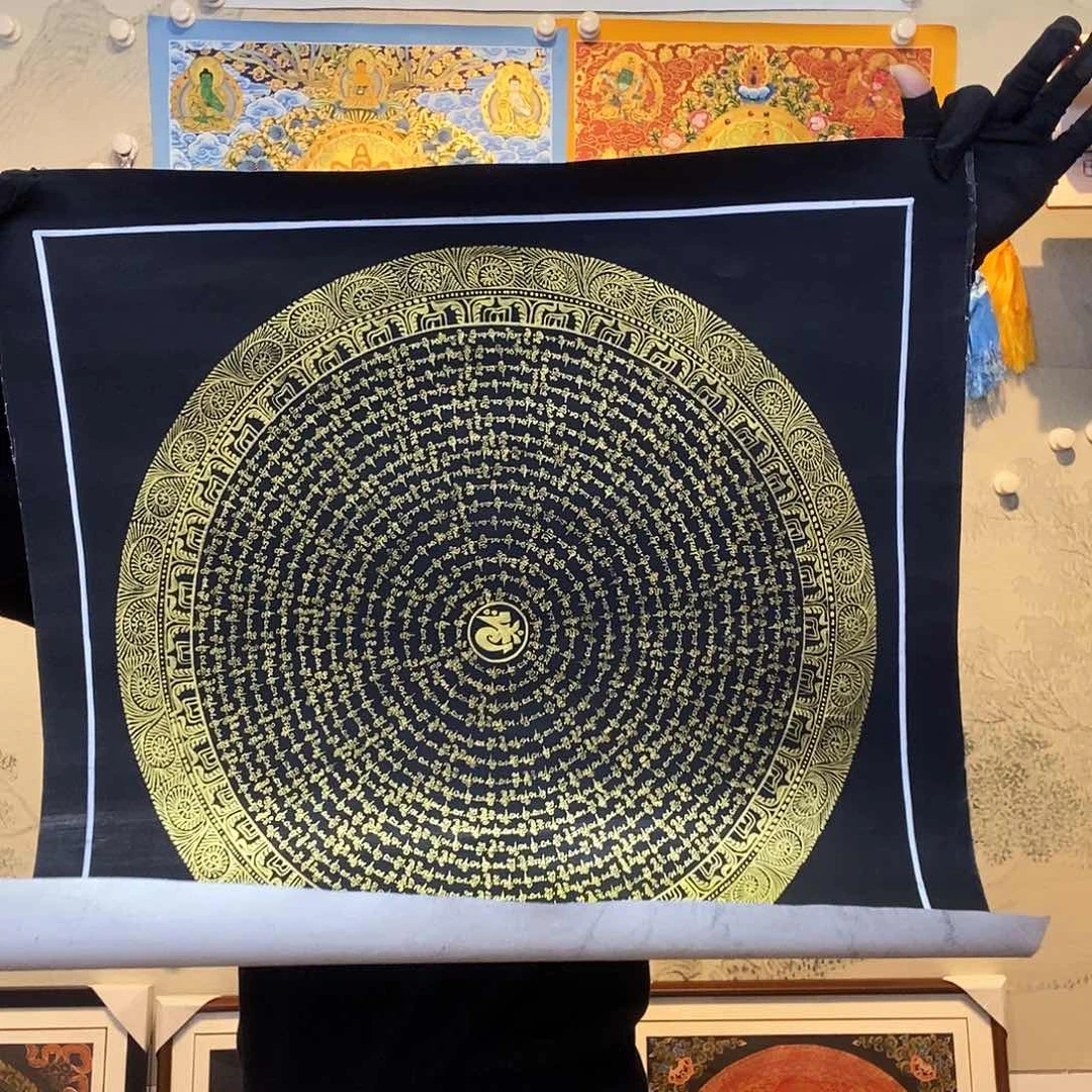 卷轴画纯手绘六字真言唐卡50尺