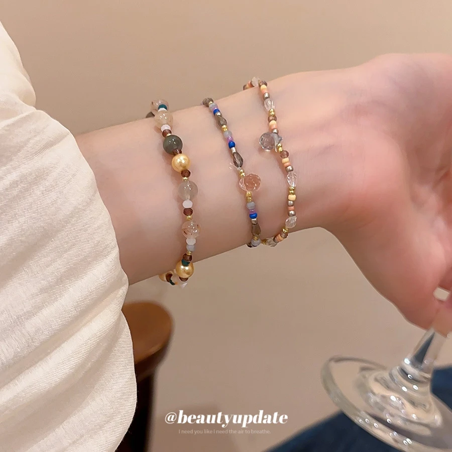 非金属铅玻璃手链 爱心/水滴/铃铛日韩拼色女轻奢手饰女生个性