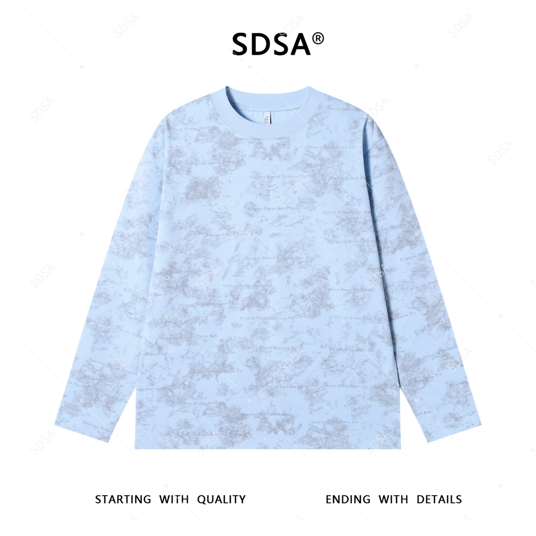 SDSA男士秋季新款轻奢痞帅男装扎染满天星字母圆领长袖T恤宽松