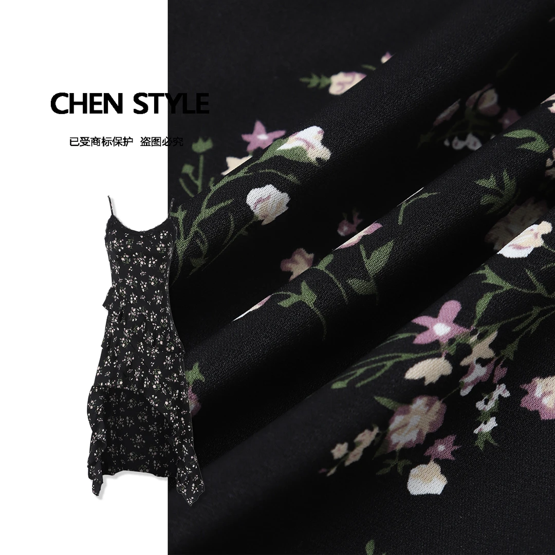 楚楚君~【繁花似锦】Q42286早春款法式性感风碎花吊带连衣裙