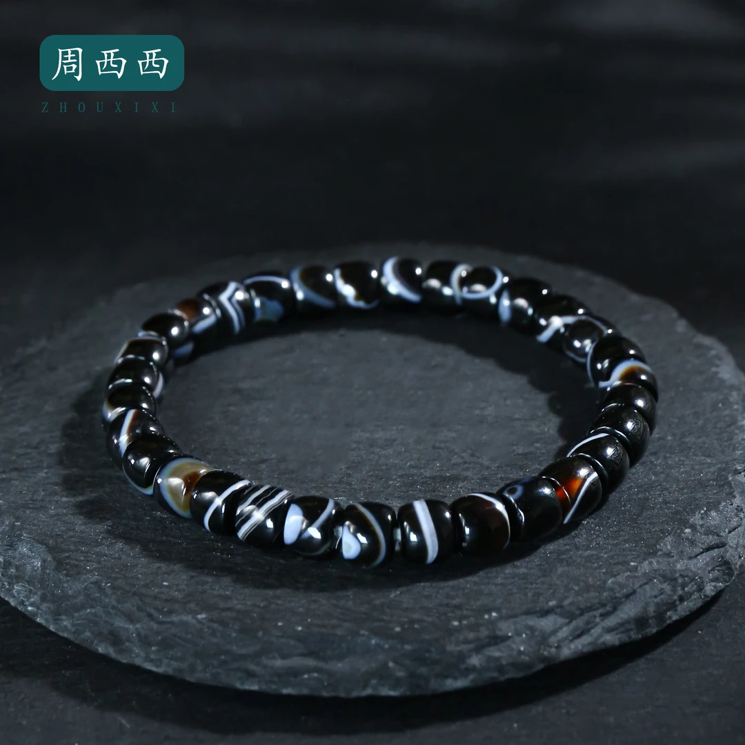 周西西精美珠宝黑玛瑙素圈6.8mm经典百搭多样性发货16755