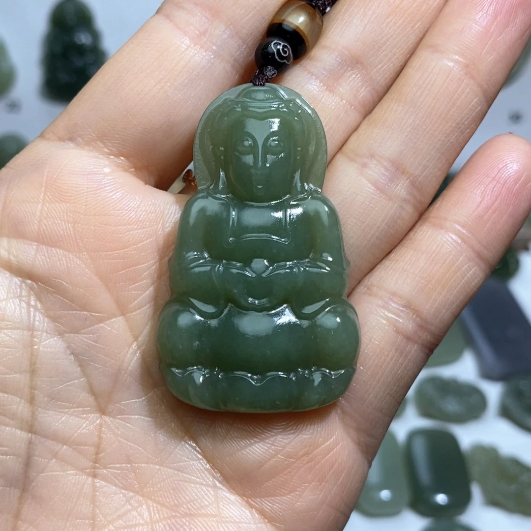 和田玉颈饰未镶嵌青黄口观音（微瑕）