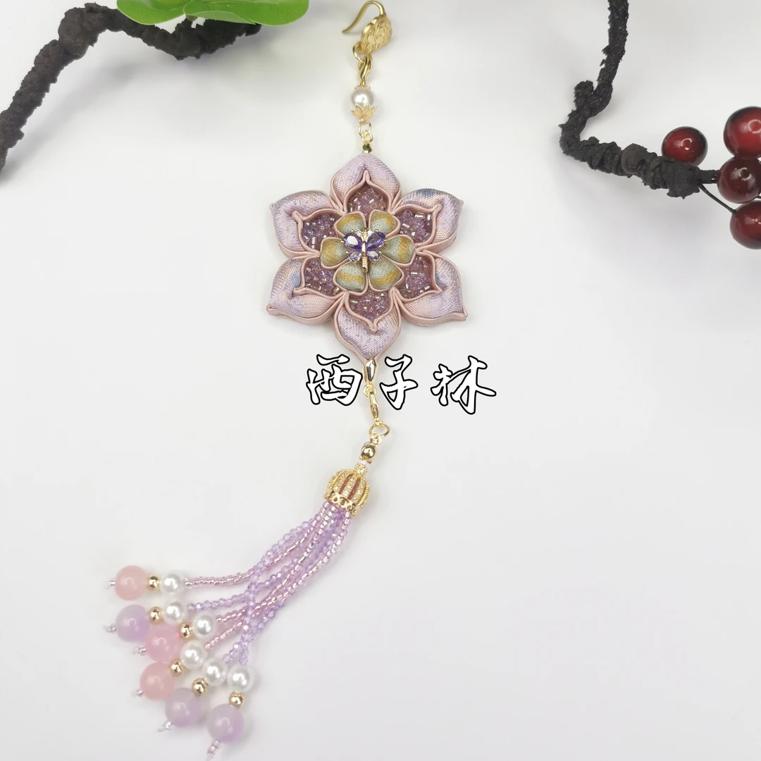 旗袍盘扣【紫宝相花压襟】手工盘扣中国风盘扣定制宋锦盘扣