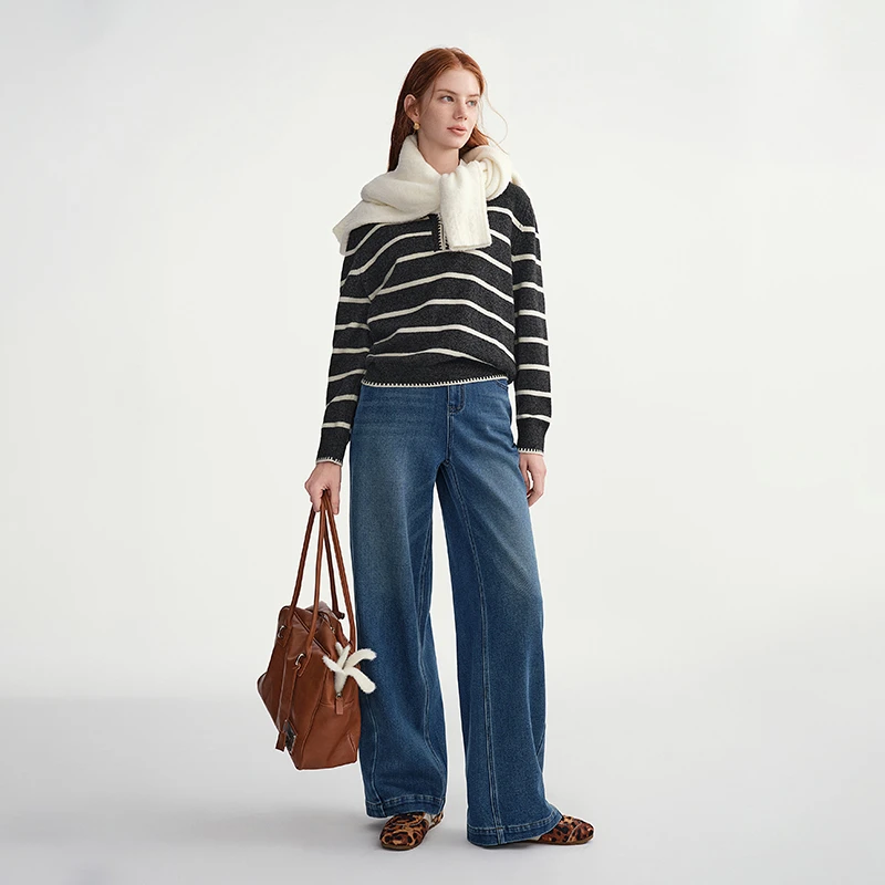 大码女装【自由廓形】弧形侧缝前移直筒阔腿牛仔裤25DS84468