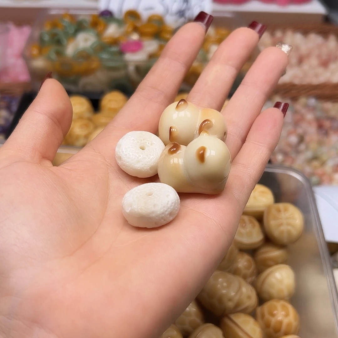 手串菩提根/象牙果瑕疵炭烤趴趴猫混4颗有裂