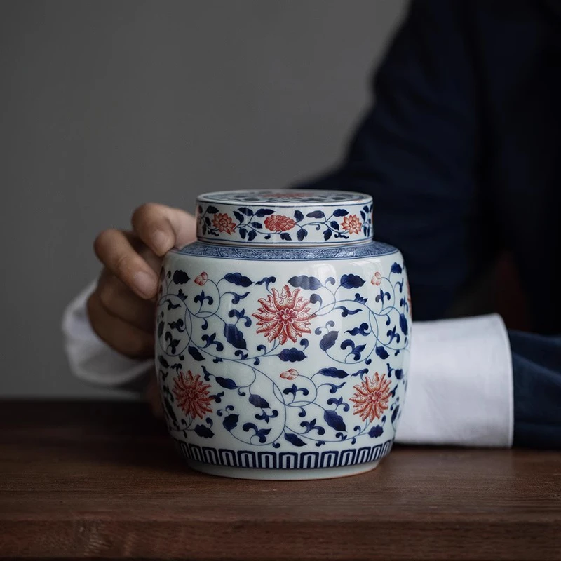 青花茶叶罐高端陶瓷储物罐空罐密封茶仓大容量装茶叶的罐子单个