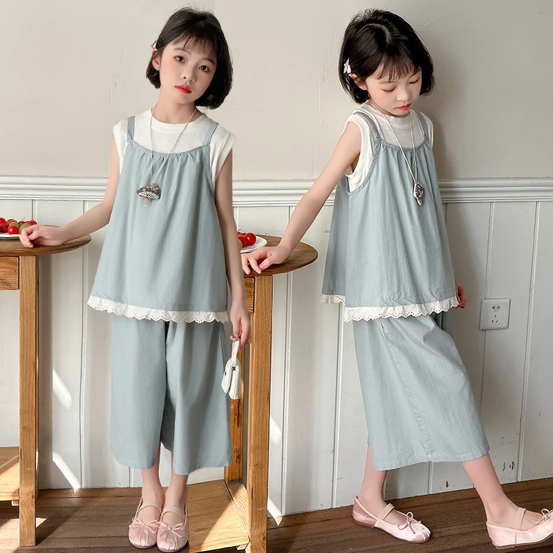 女童夏装无袖套装2025新款中大童6-12岁女孩潮款洋气韩范时尚童装