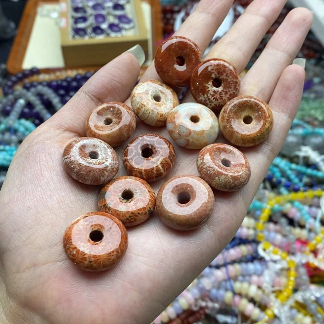 玛瑙/玉髓未镶嵌珠宝半成品一个天然珊瑚玉平安扣20mm