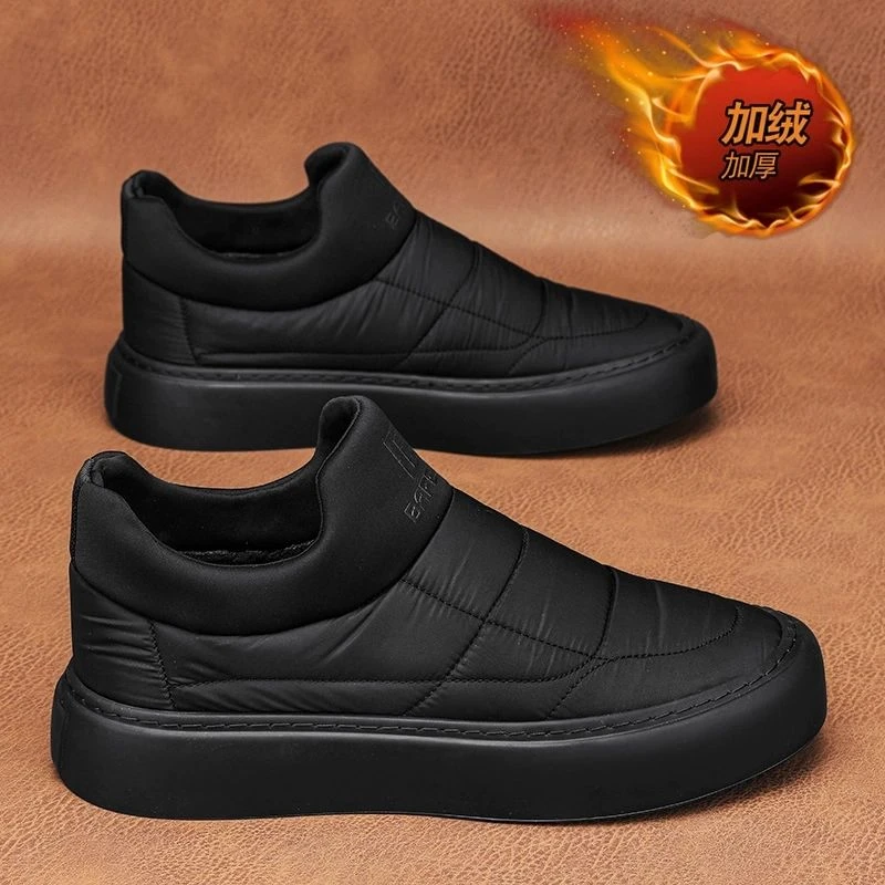 啄木鸟潮流【清仓促销】男鞋冬季2025新款一脚蹬加绒保暖棉鞋黑色防