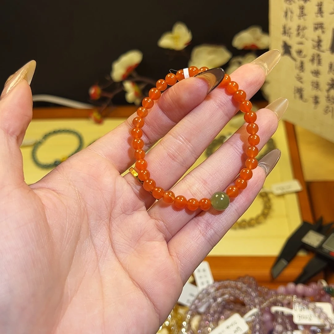 烟晶手链银S925镶嵌-南红8010