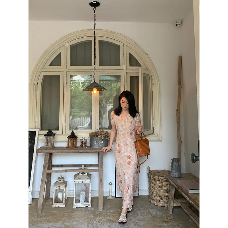 【现货清仓】花总吖【玫瑰故事2.0】优雅提花短袖连衣裙R425Q02909