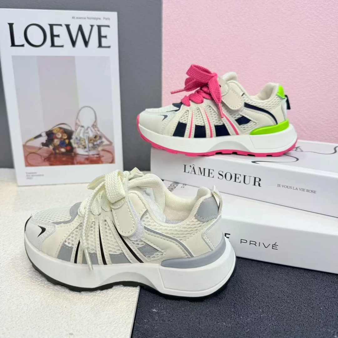 【2002】 2025春夏季新款儿童网拼皮面运动秋款洋气魔术贴阿甘跑鞋