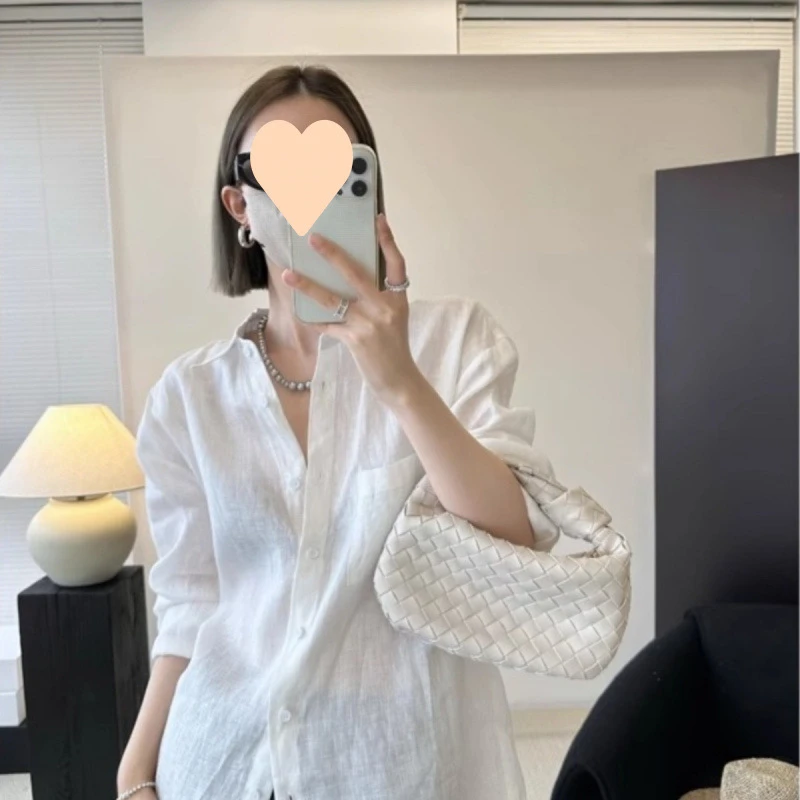 夏季新款气质衬衫防晒开衫外套女设计感宽松棉麻外搭上衣