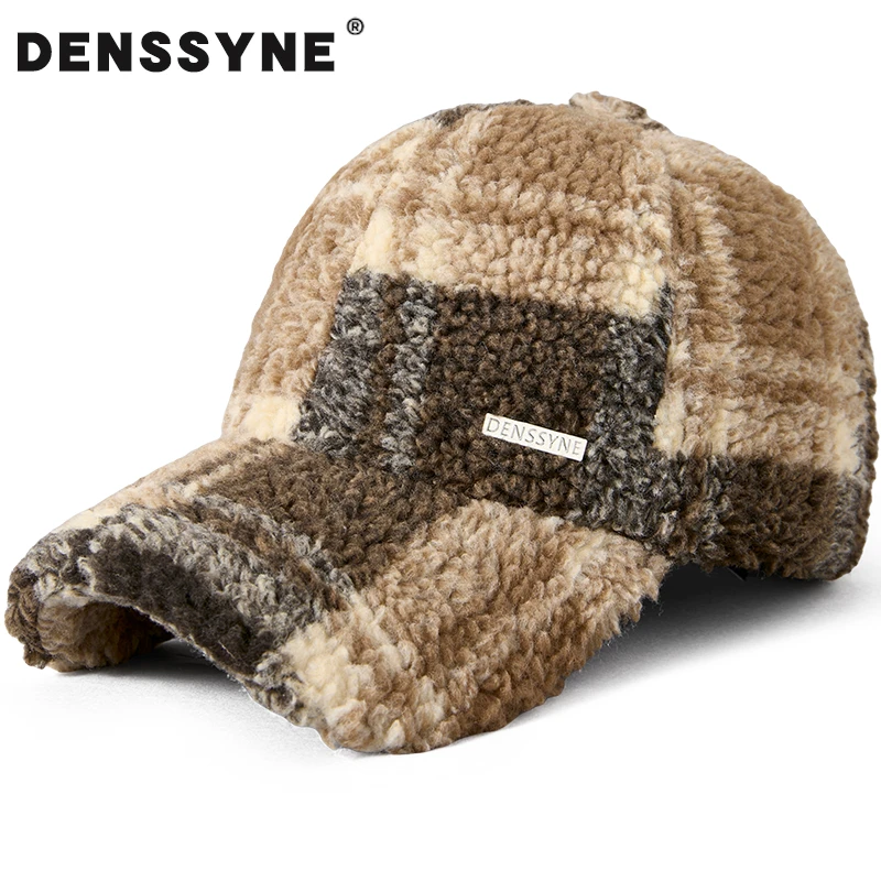 仿羊羔绒秋冬帽子女格子毛绒棒球帽防风保暖洋气时髦显脸小鸭舌帽