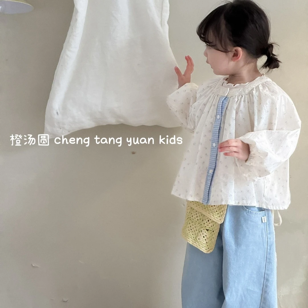 女童碎花衬衫套装春秋新款洋气韩版女宝宝甜美百搭长袖上衣娃娃衫