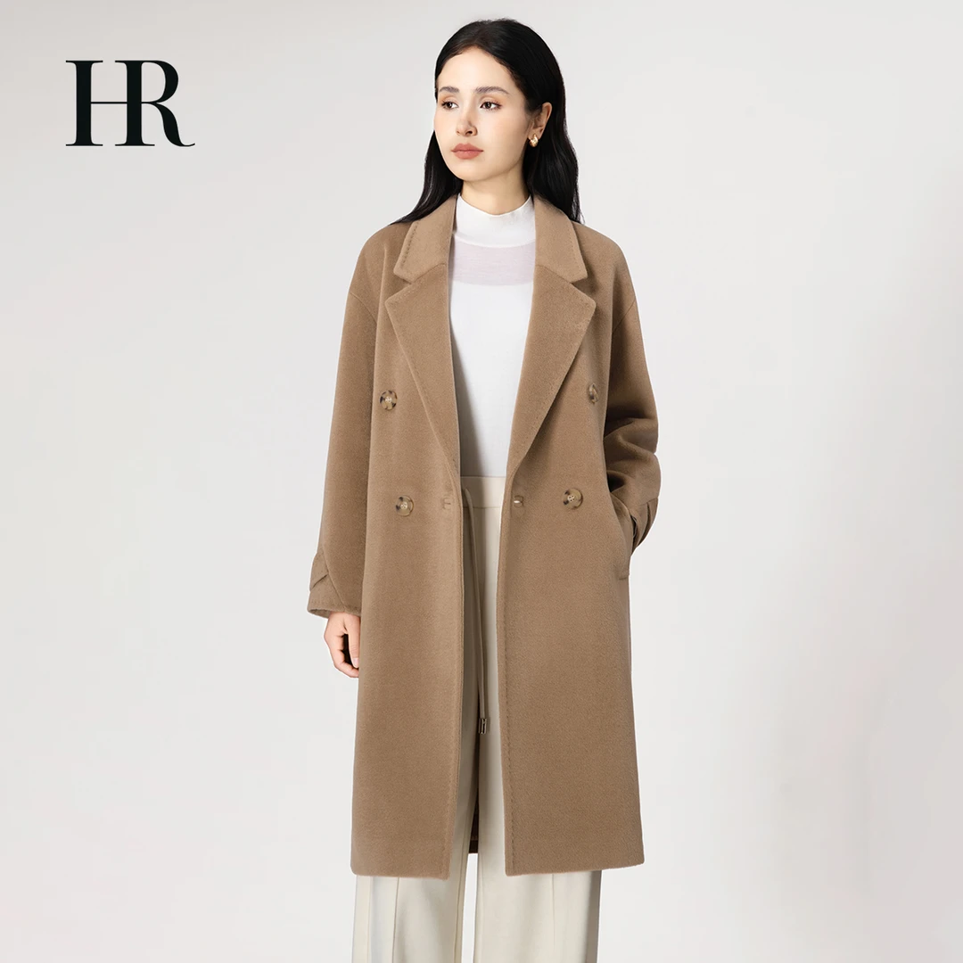 双十二【HR赫莲娜】亲肤绒冬季温柔绒感绵羊毛大衣休闲毛呢 -