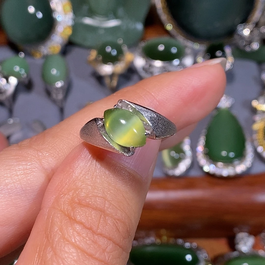 和田玉（碧玉）银S925镀金镶嵌戒指