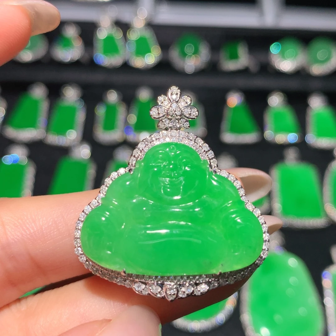 翡翠18K金镶嵌吊坠(不含链)翡翠