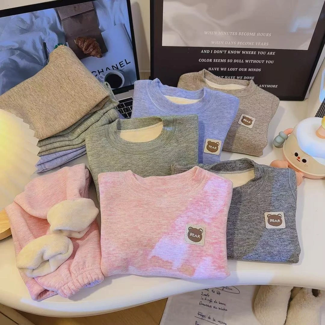 2024新款秋冬考拉绒儿童保暖套装男童女童加绒无骨家居服冬季