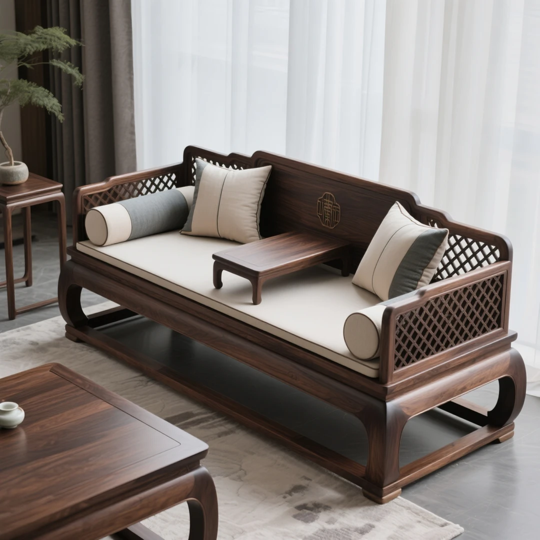 新中式罗汉床黑胡桃木 大小户型实木沙发宋氏美学客厅沙发榻