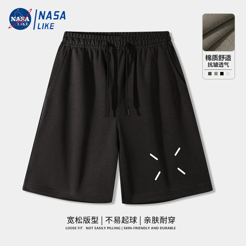 NASA 夏季新款休闲短裤男宽松直筒大码五分裤透气美式重磅运动裤
