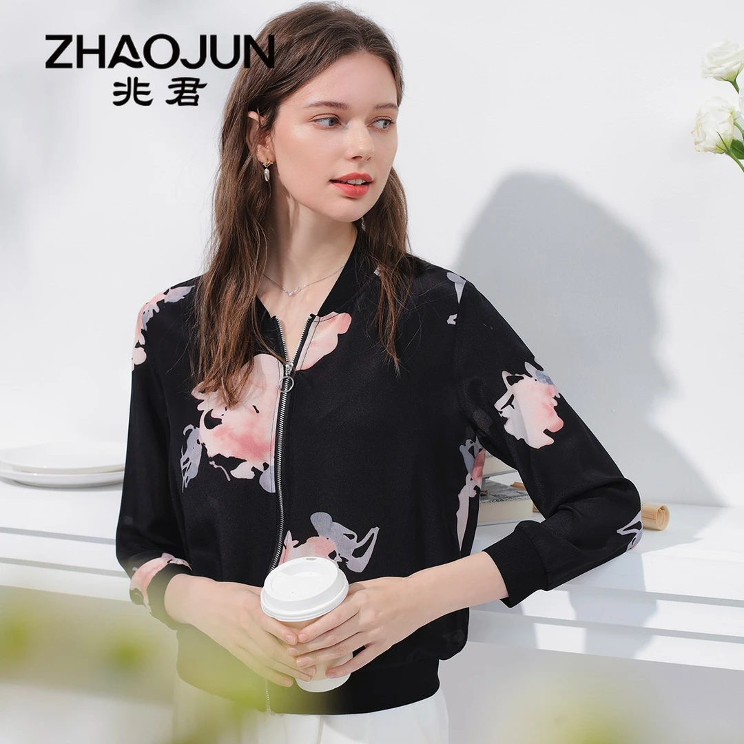 zhaojun/兆君春季新款时尚印花真丝棒球服外套ZXQVW10211