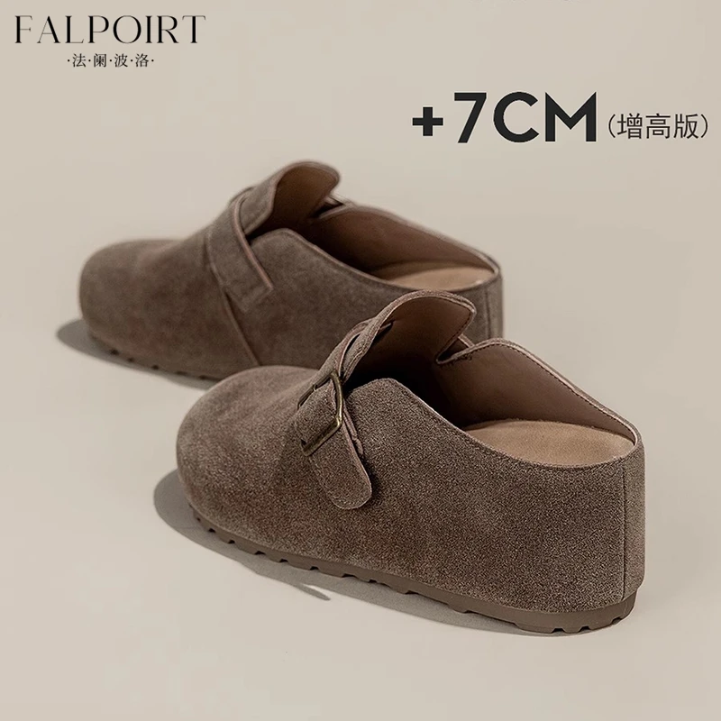 FALPOIRT厚底增高勃肯鞋女高级感复古皮带扣包头半拖鞋外穿潮百搭