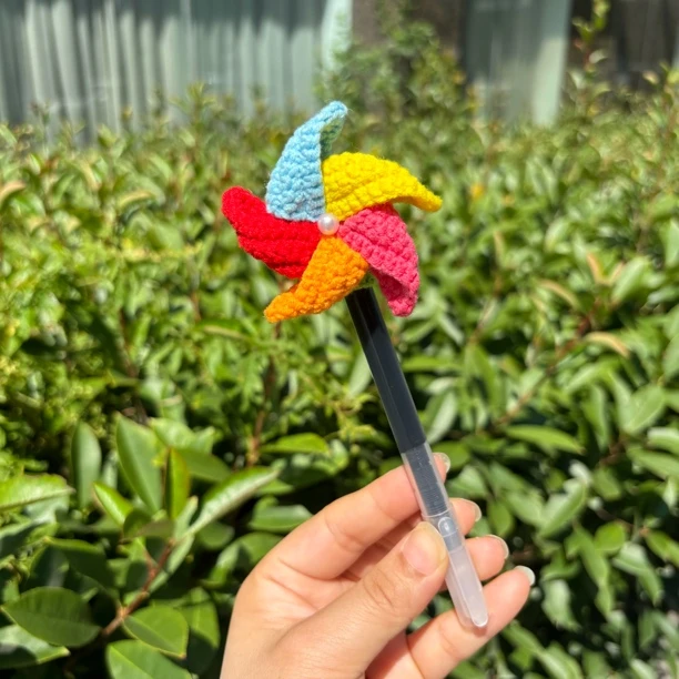 毛线钩织风车旋转笔套1支装教师节实用礼物带贺卡礼袋