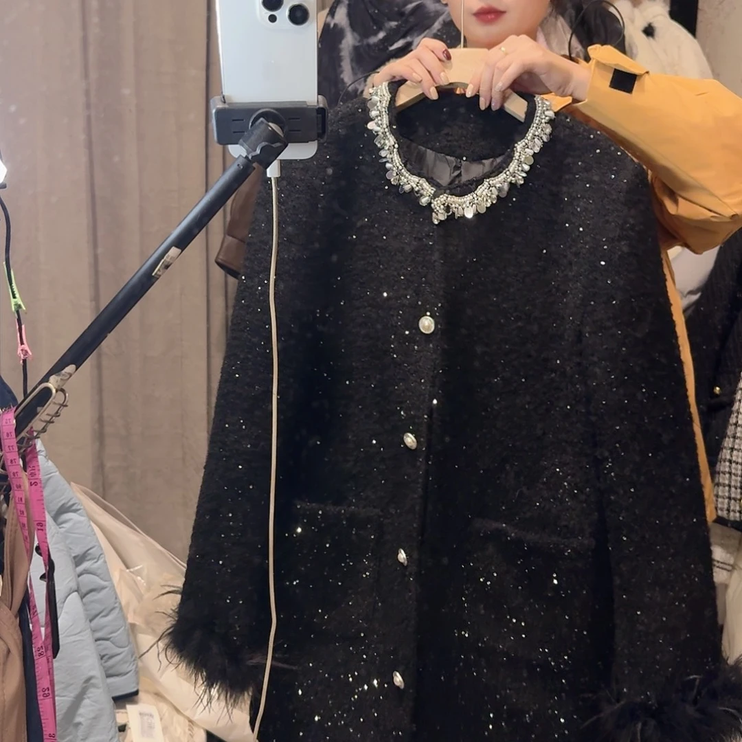 全新黑色小香风外套绒
