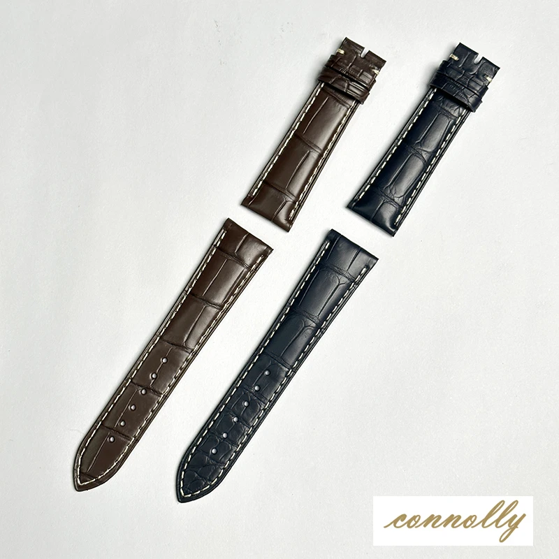 适用浪琴表带男真皮美洲双面鳄鱼皮表带名匠L2月相四针八针瑰丽