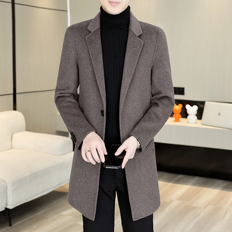 轻奢羊毛呢大衣西装领潮流双面尼加厚风衣中长款男装时尚呢子外套