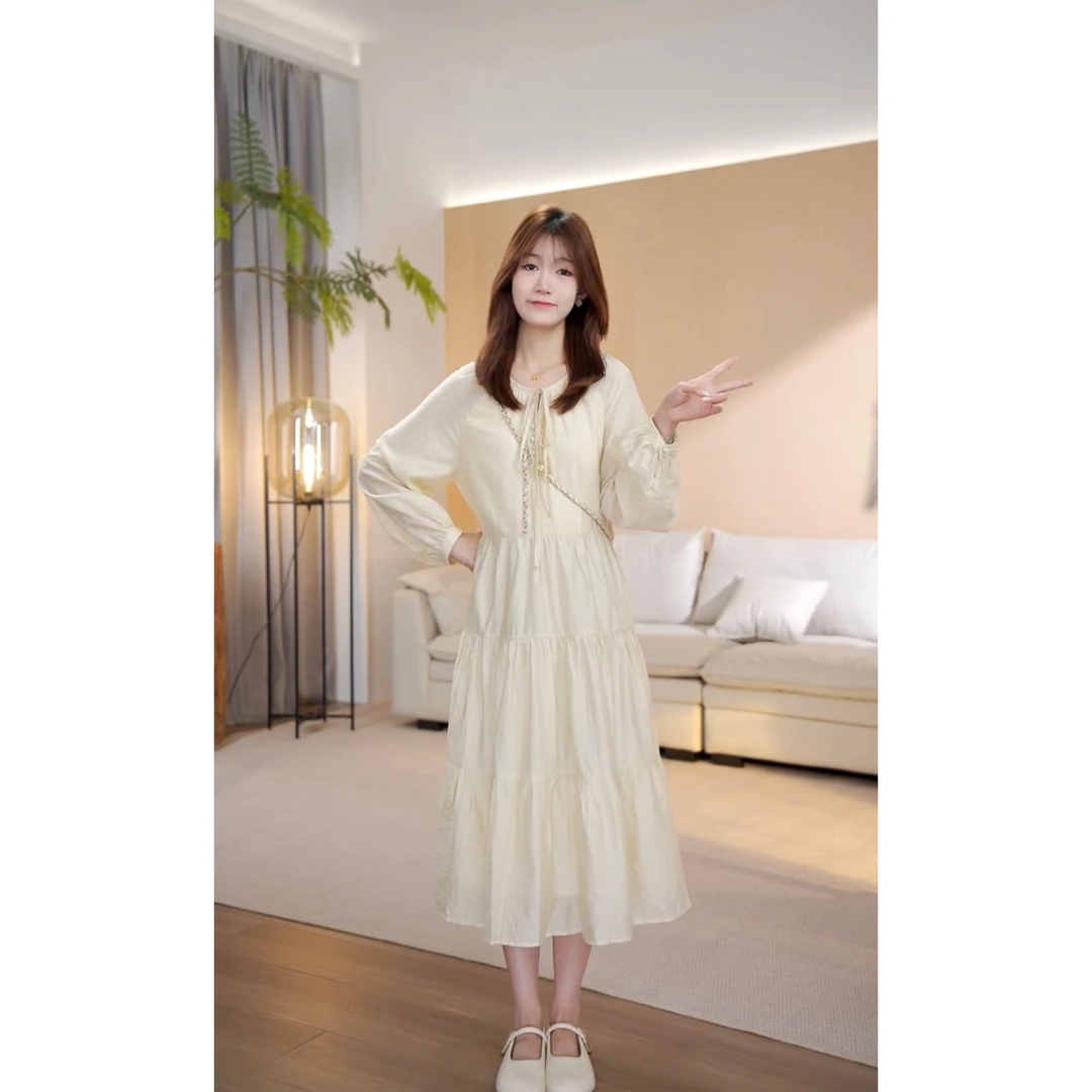 【现货】春季新款韩版休闲百搭长袖薄款连衣裙-YJ9720