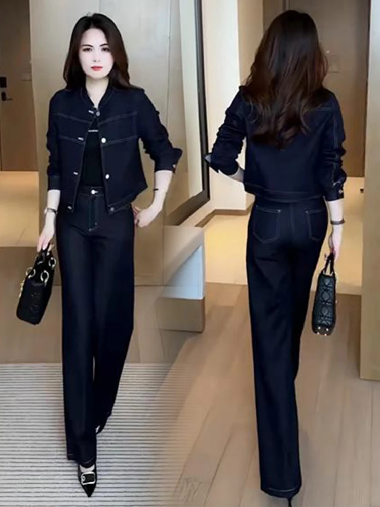 春秋新款时尚牛仔穿搭气质休闲显瘦洋气减龄套装网红春季韩版女神