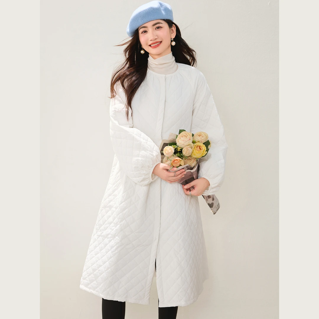 2025秋冬新款女装高级感时尚洋气百搭菱格棉服网红棉袄长款外套