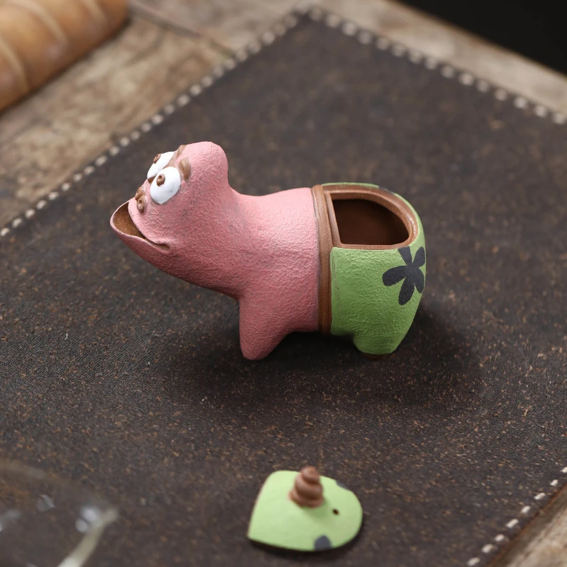 宜兴紫砂原创丑萌派大星茶壶紫砂壶抽象派手捏可爱摆设【有礼盒】