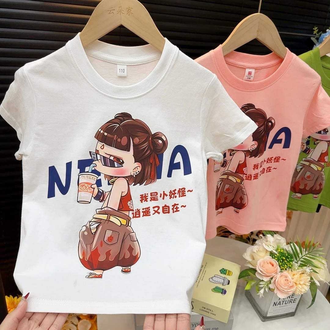 新店冲销量（亲子爆款*搞怪哪吒)新款男女童纯棉T恤短袖亲子上衣