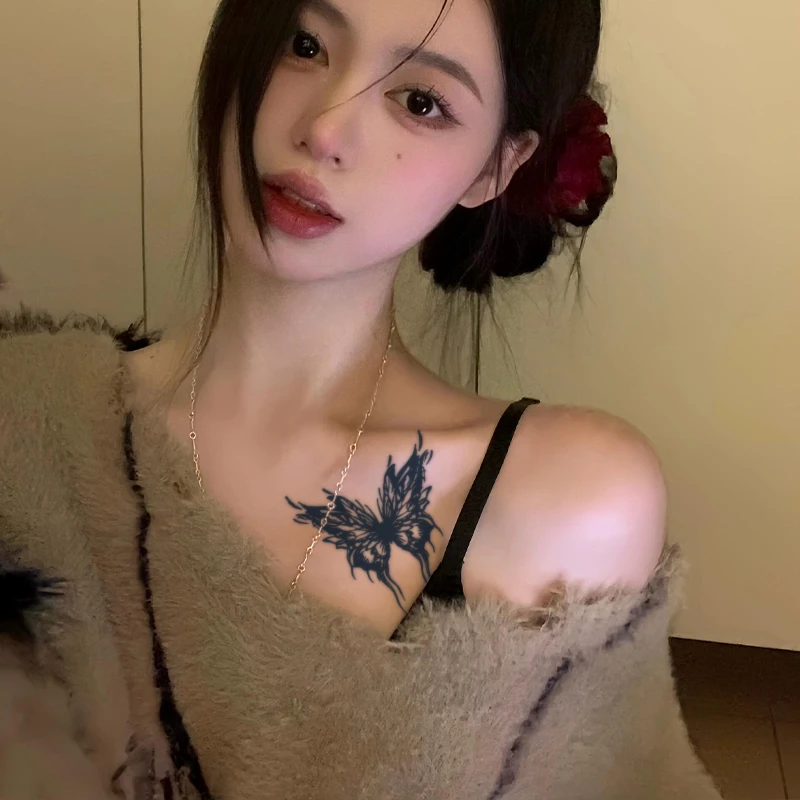 蝴蝶共舞 草本果汁纹身贴纸防水持久女款甜美少女逼真锁骨贴纸